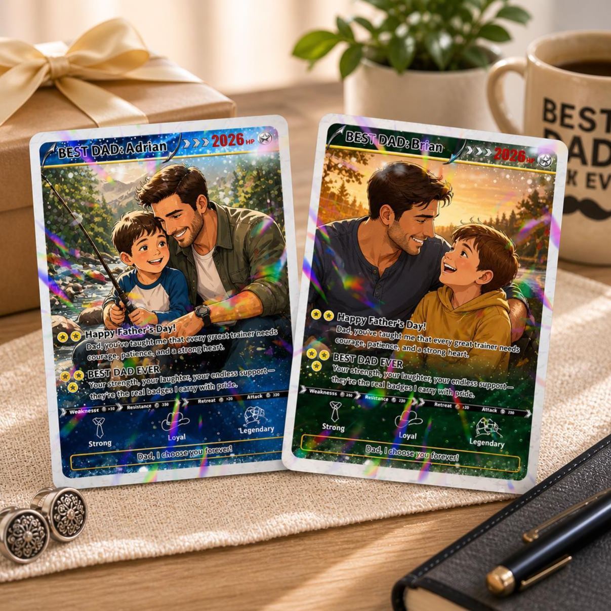 Tarjeta Poke con foto de papá personalizada, regalo de jugador personalizado para papá papá, día del padre, regalo de cumpleaños, recuerdo de papá geek - mymoonlampes