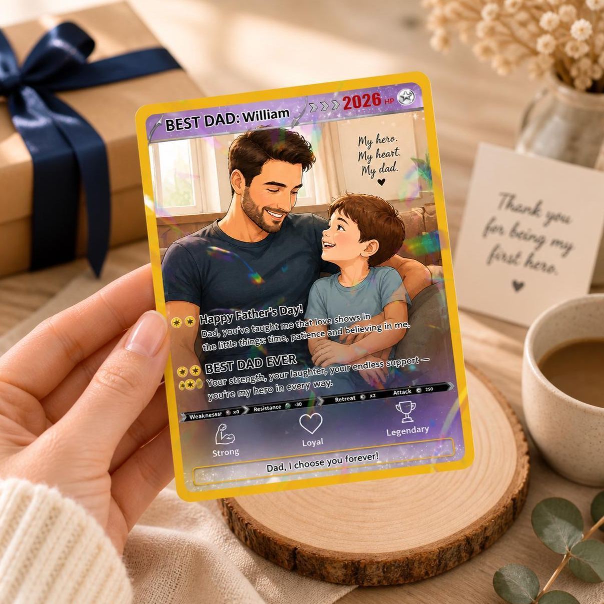 Tarjeta Poke con foto de papá personalizada, regalo de jugador personalizado para papá papá, día del padre, regalo de cumpleaños, recuerdo de papá geek - mymoonlampes