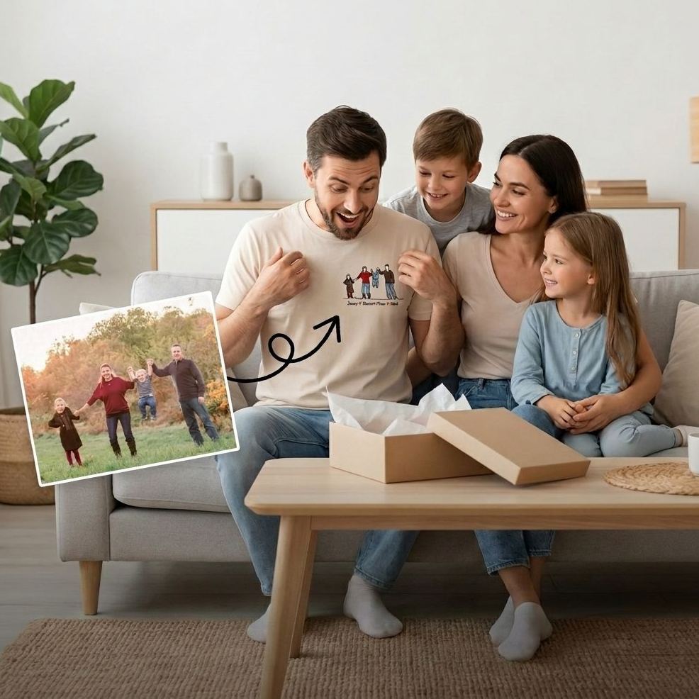 Camiseta personalizada Foto familiar colorida bordada personalizada con nombres Regalo atractivo para padres - mymoonlampes