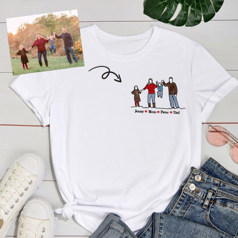 Camiseta personalizada Foto familiar colorida bordada personalizada con nombres Regalo atractivo para padres - mymoonlampes