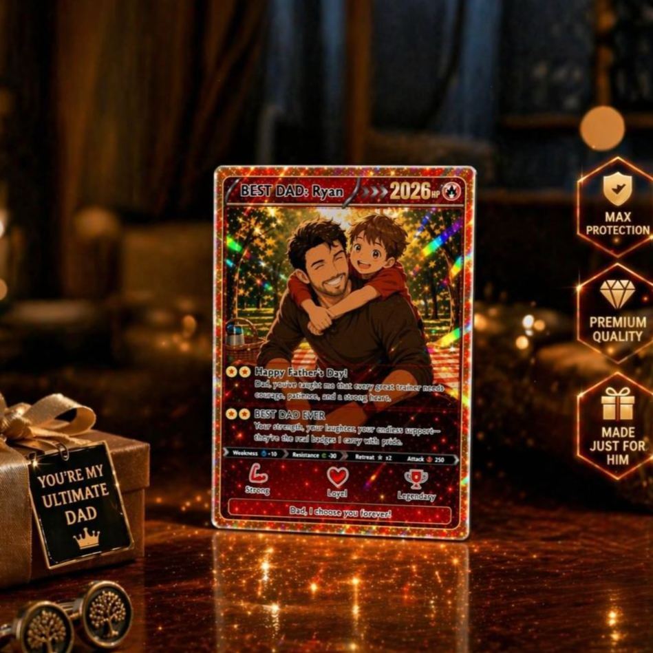 Tarjeta Poke Con Foto De Papá Personalizada, Regalo De Jugador Personalizado Para Papá Papá, Día Del Padre, Regalo De Cumpleaños, Recuerdo De Papá Geek - mymoonlampes