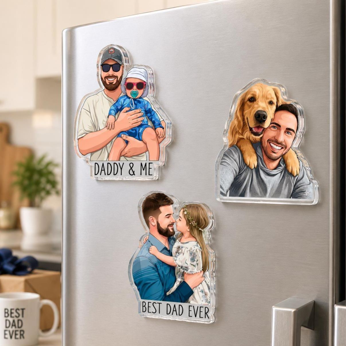 Retrato personalizado de foto imán de papá e hijos: imán de foto de papá personalizado, regalo del día del padre para papá, regalo para el marido, regalo de nuevo papá - mymoonlampes