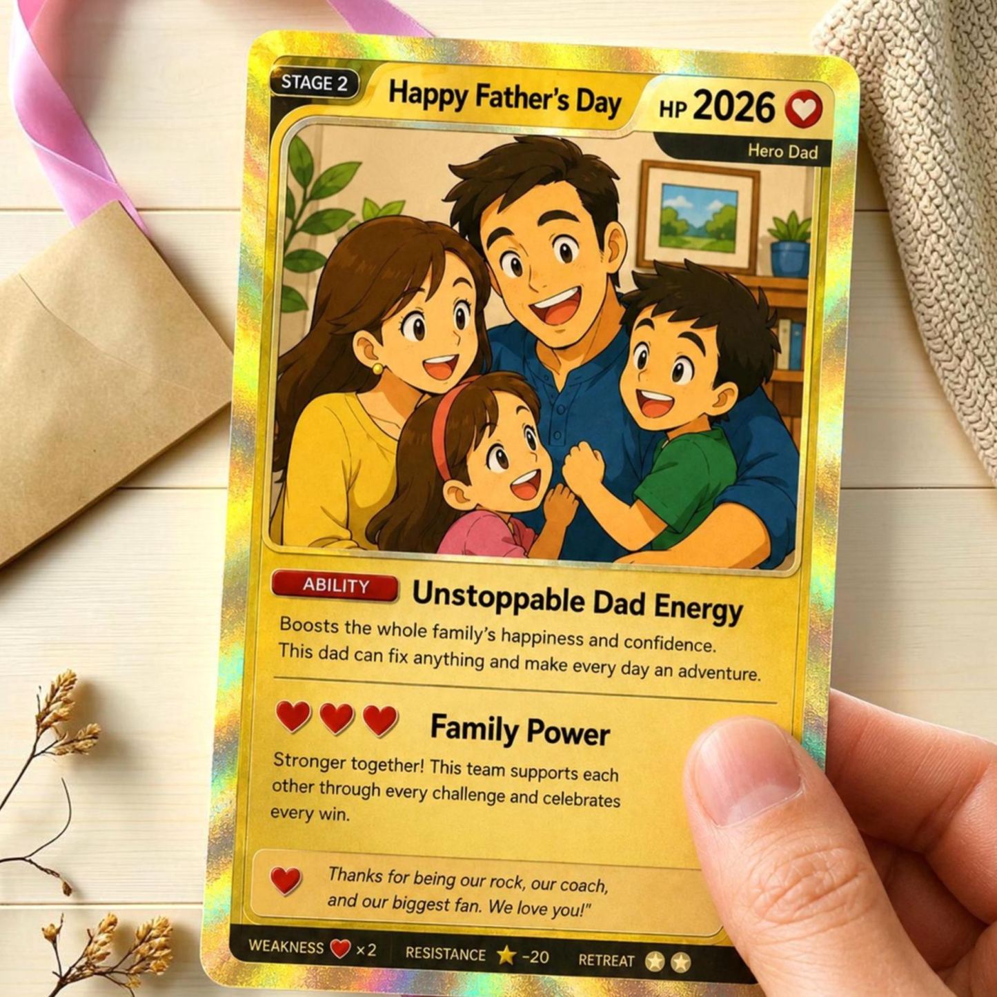 Feliz Día del Padre Anime Trading Card Regalo para papá, Tarjeta coleccionable personalizada de fans de anime, Regalo de recuerdo personalizado del Día del Padre, Tarjeta Pkm - mymoonlampes