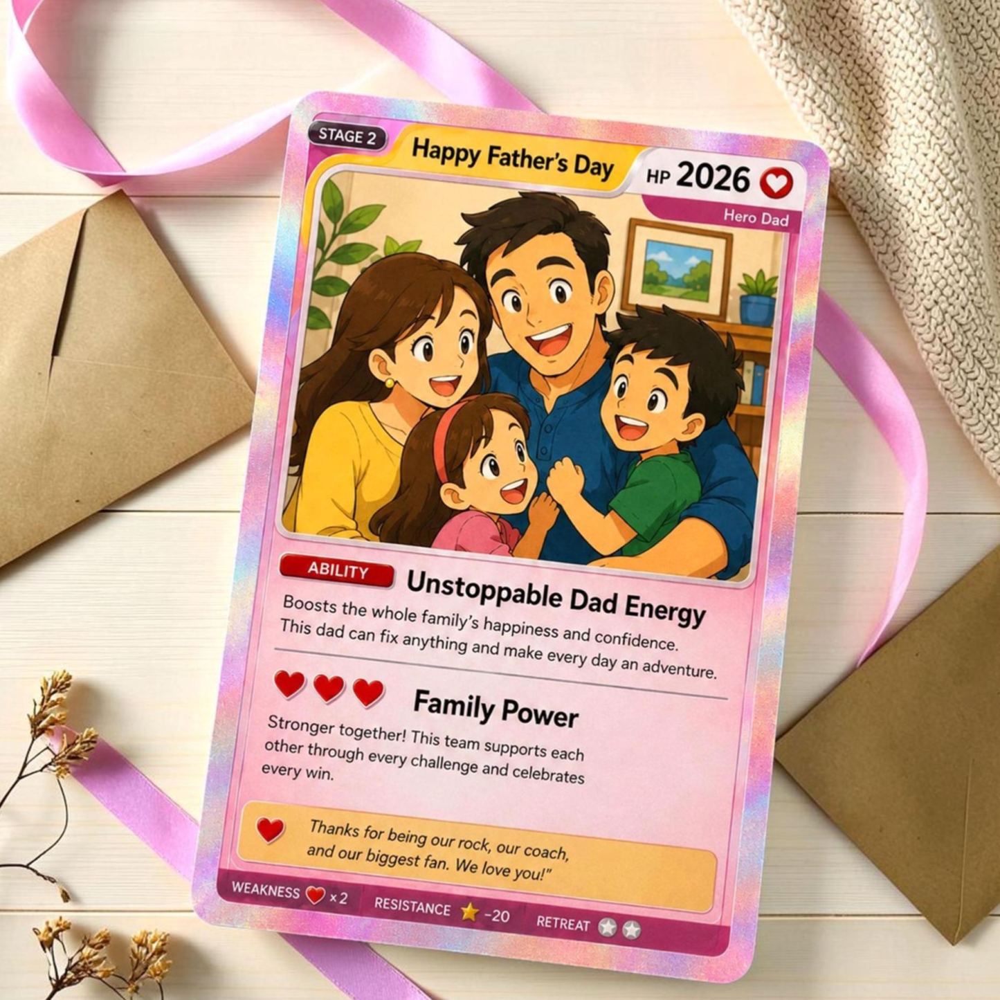 Feliz Día del Padre Anime Trading Card Regalo para papá, Tarjeta coleccionable personalizada de fans de anime, Regalo de recuerdo personalizado del Día del Padre, Tarjeta Pkm - mymoonlampes