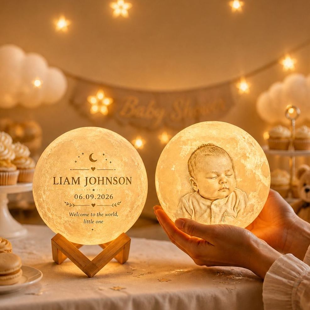 Lámpara Lunar Personalizada Para Recién Nacidos Con Foto Del Bebé Y Detalles De Nacimiento: Luz Nocturna Con Calendario Lunar Grabado Personalizado, Regalo De Recuerdo Del Anuncio Del Nacimiento Del Bebé