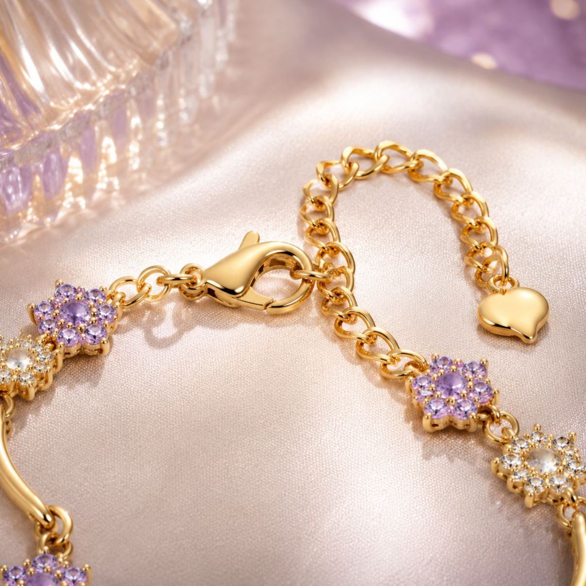Linda Pulsera Con Dije De Girasol Morado Para Mujer, Elegante Pulsera Floral Chapada En Oro, Regalo De Joyería Ajustable Estilo Princesa - mymoonlampes