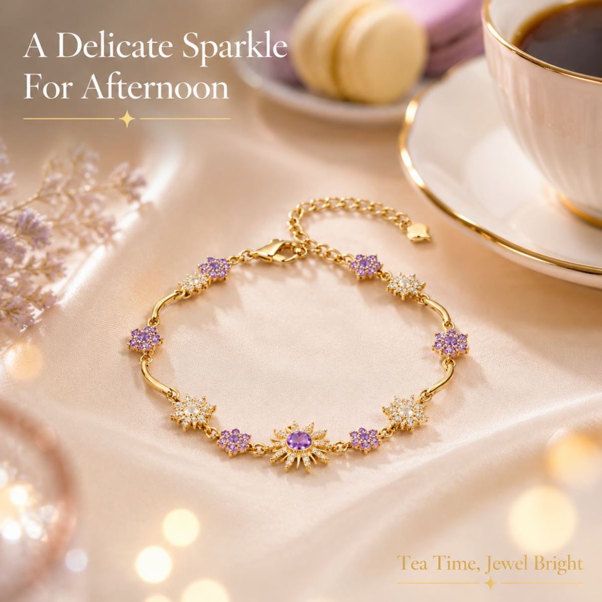 Linda Pulsera Con Dije De Girasol Morado Para Mujer, Elegante Pulsera Floral Chapada En Oro, Regalo De Joyería Ajustable Estilo Princesa - mymoonlampes