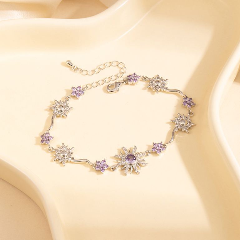 Linda Pulsera Con Dije De Girasol Morado Para Mujer, Elegante Pulsera Floral Chapada En Oro, Regalo De Joyería Ajustable Estilo Princesa - mymoonlampes