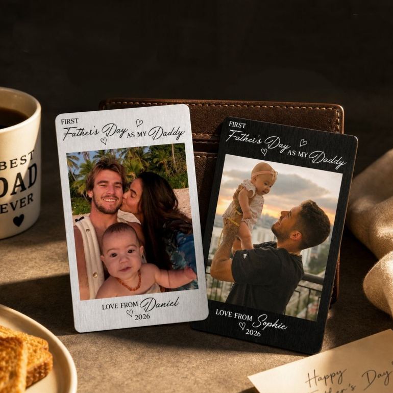 Tarjeta Personalizada Para Insertar En La Cartera De Papá, Tarjeta Metálica Con Foto Personalizada, Regalo Para Papá Primerizo, Regalo Del Día Del Padre De Parte Del Bebé. - mymoonlampes