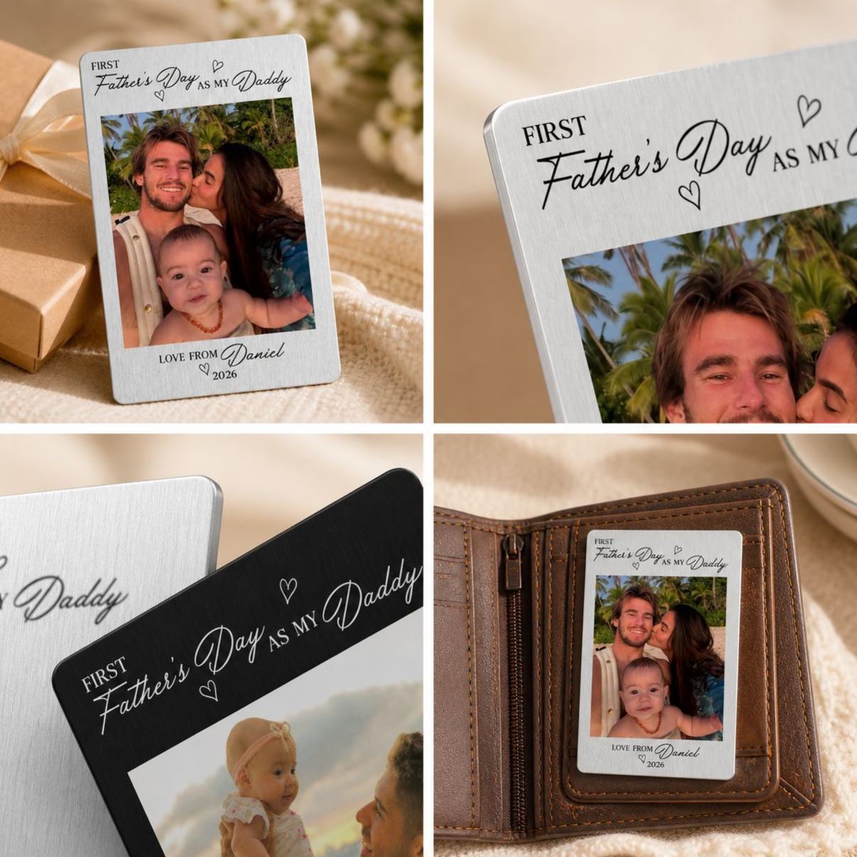 Tarjeta Personalizada Para Insertar En La Cartera De Papá, Tarjeta Metálica Con Foto Personalizada, Regalo Para Papá Primerizo, Regalo Del Día Del Padre De Parte Del Bebé. - mymoonlampes