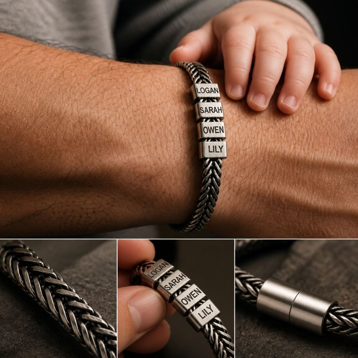 Pulsera Personalizada Para Hombre, Regalo Para Marido, Pulsera De Acero Inoxidable Para Papá Con Nombre De Niños, Pulsera Con Apellido, Pulsera Personalizada Para Papá - mymoonlampes