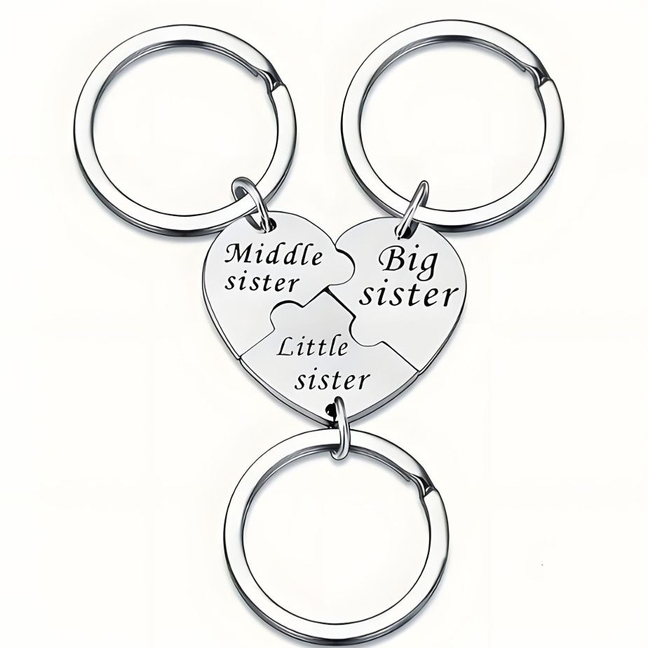 Juego De Llaveros Personalizados De Acero Inoxidable Con Forma De Corazón Y Rompecabezas: Regalo De Vínculo Familiar Grabado Para Hermana Mayor, Hermana Mediana Y Hermana Pequeña