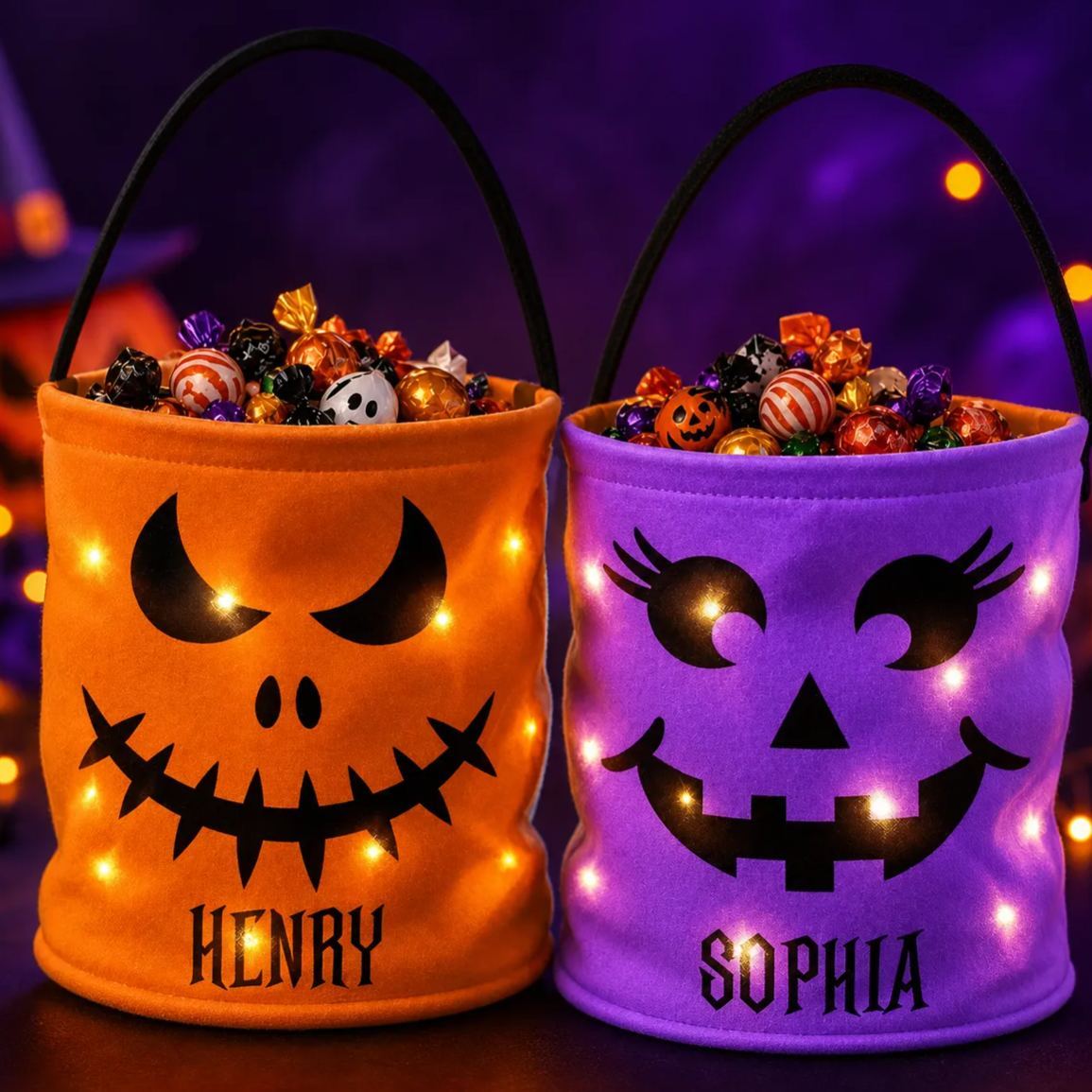 Bolsa Con Luz LED Personalizada - Regalos Personalizados De Halloween Y Cumpleaños Para Niños - Bolsa Luminosa Little Boo Energy Para Niños Y Para Pedir Dulces - mymoonlampes