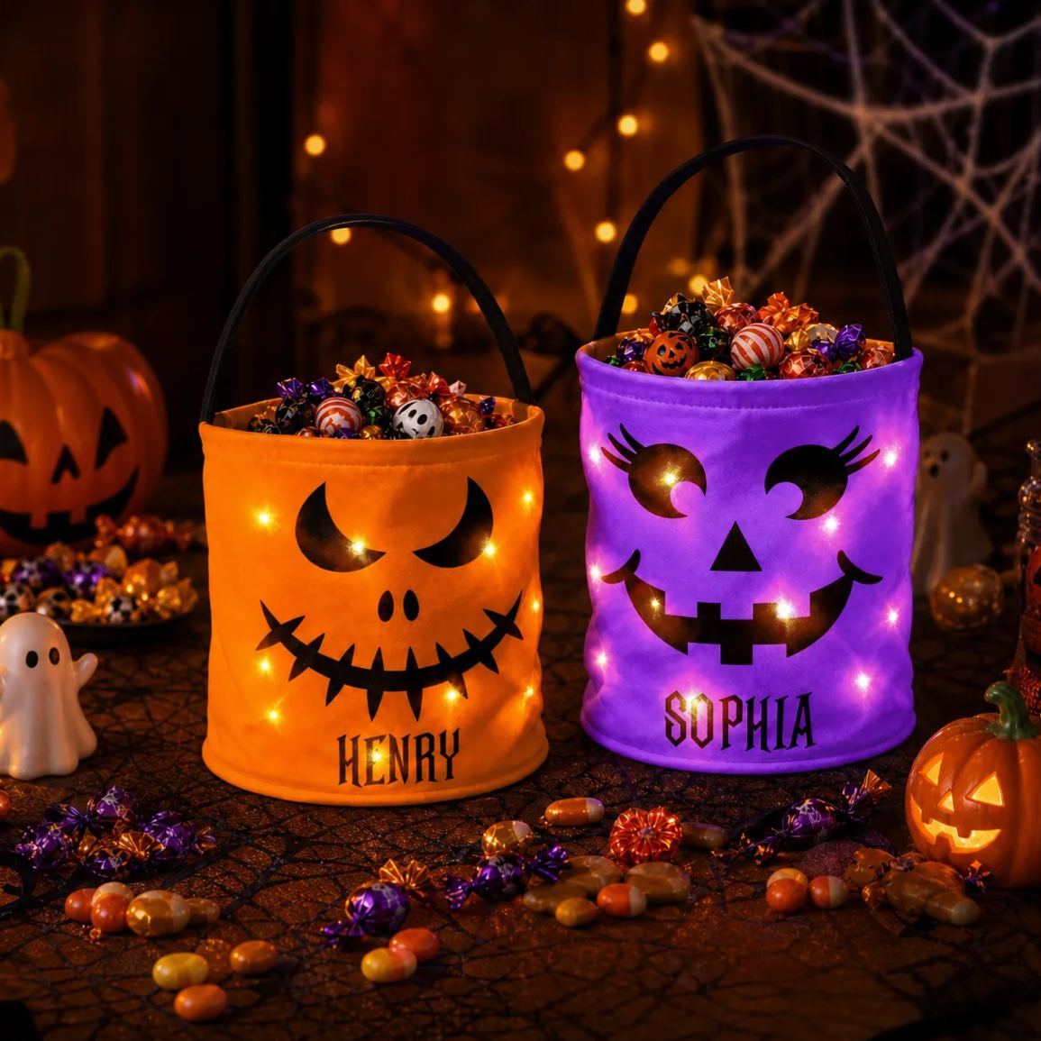 Bolsa Con Luz LED Personalizada - Regalos Personalizados De Halloween Y Cumpleaños Para Niños - Bolsa Luminosa Little Boo Energy Para Niños Y Para Pedir Dulces - mymoonlampes