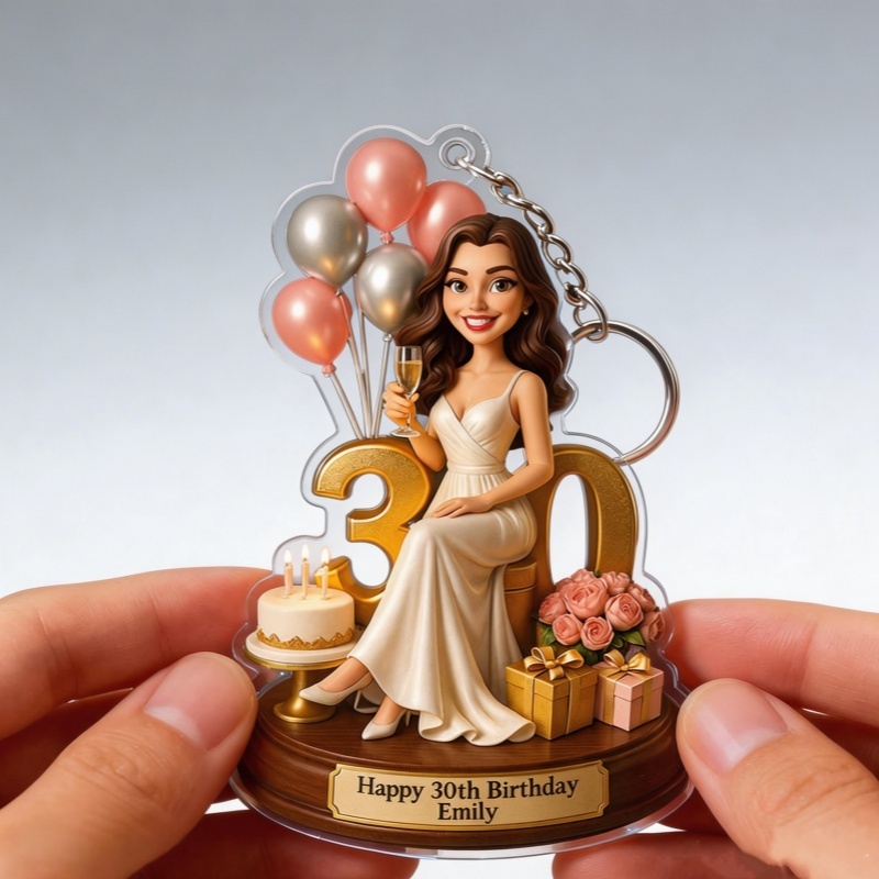 Regalos De Cumpleaños Foto Personalizada Mujeres Caricatura Retrato Regalo Llavero Acrílico Aspecto 3d Impresión 2d