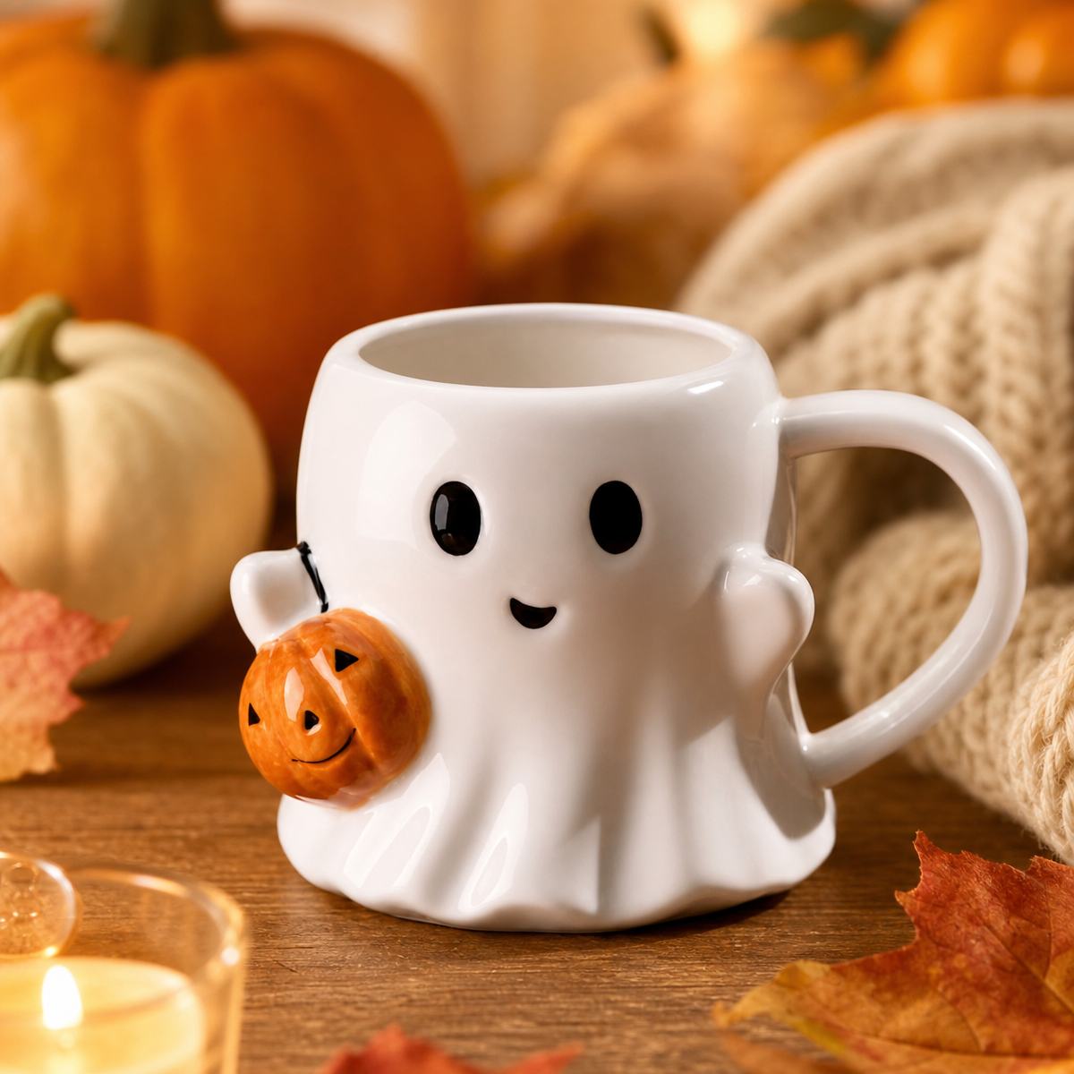 Taza De Cerámica Con Diseño De Fantasma Adorable Para Halloween: Un Regalo Espeluznante Pero Dulce Para Niños Y Adultos, Ideal Para Café O Chocolate Caliente.