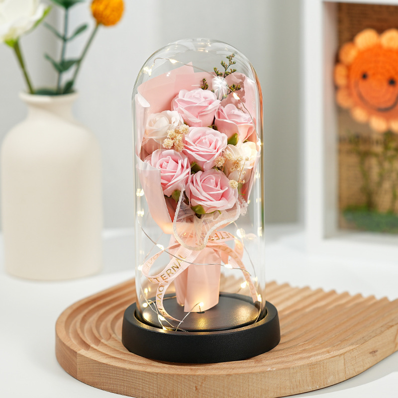 Cúpula De Cristal Con Rosa Preservada - Figura Decorativa De Pareja Con Luz Led, Regalo De San Valentín - mymoonlampes