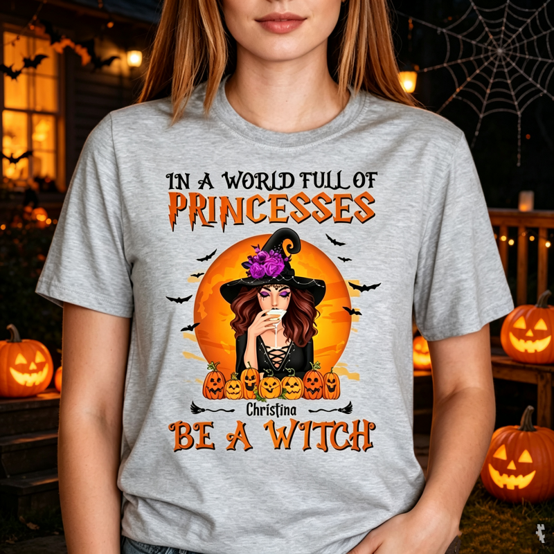 Camiseta Personalizada De Halloween "En Un Mundo Lleno De Princesas, Sé Una Bruja" – Camiseta Unisex Con Estampado Espeluznante, Regalo Divertido De Halloween Para Mujeres Y Hombres. - mymoonlampes