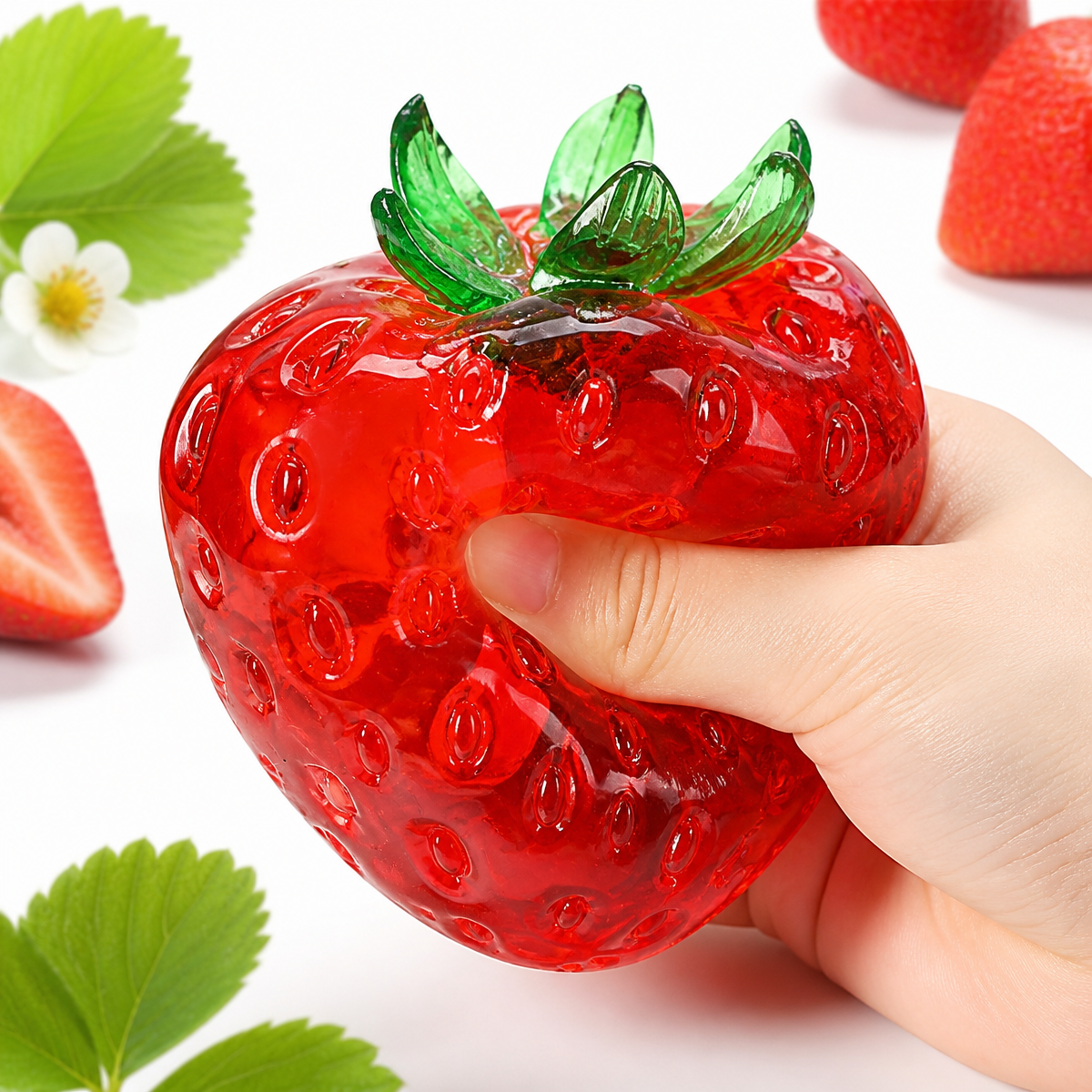 Pelota Antiestrés Grande Con Forma De Fresa, Juguete Antiestrés De Fruta Hecho A Mano, Juguete Sensorial Suave Y Delgado De Piel Fina Para Apretar Lentamente, Suave Y Cremoso Que No Rebota. - mymoonlampes