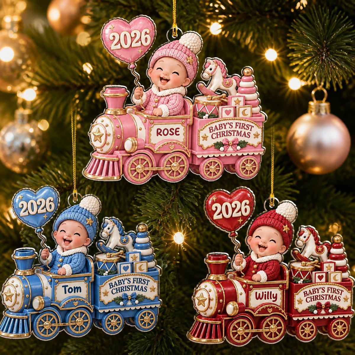 Adorno Navideño Personalizado Para El Primer Bebé: Diseño De Tren Para Nuevos Padres, Regalo Navideño 2026 - mymoonlampes