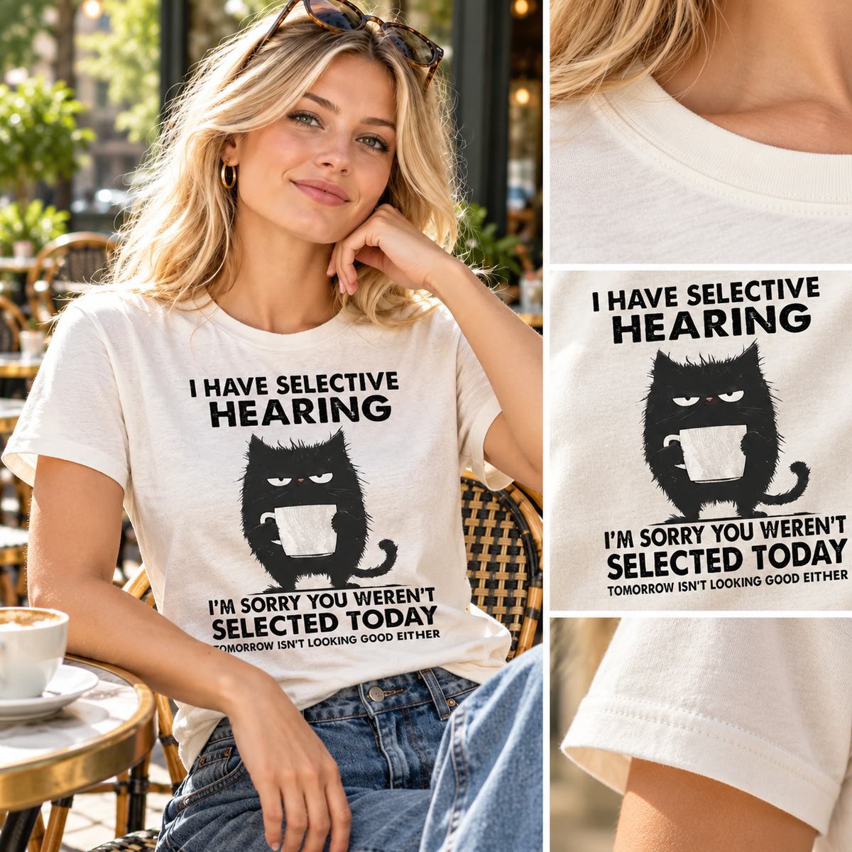 Camiseta De Audición Selectiva Para Amantes De Los Gatos: Regalo Divertido Para Trabajadores De Oficina, Cumpleaños O Navidad - mymoonlampes
