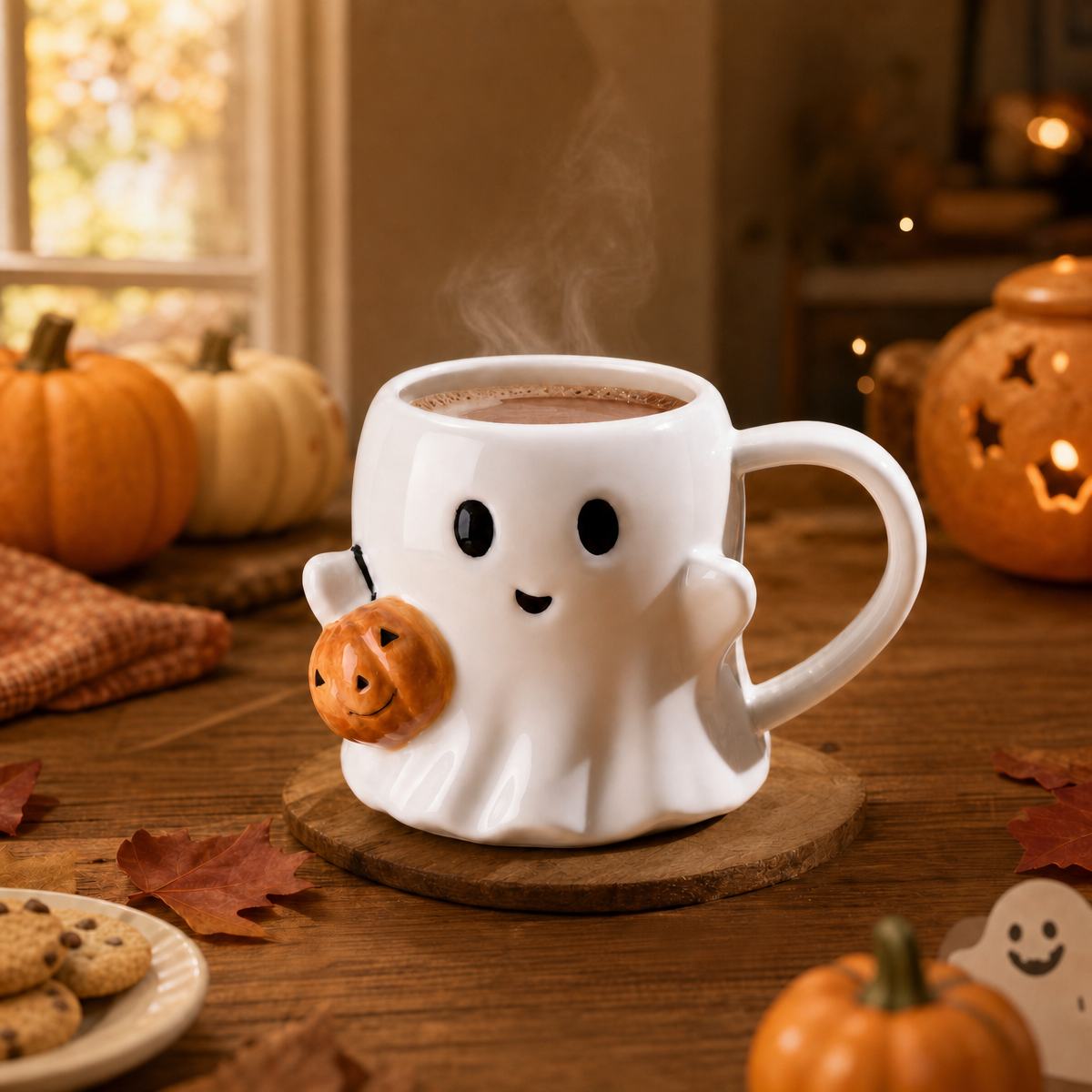 Taza De Cerámica Con Diseño De Fantasma Adorable Para Halloween: Un Regalo Espeluznante Pero Dulce Para Niños Y Adultos, Ideal Para Café O Chocolate Caliente.