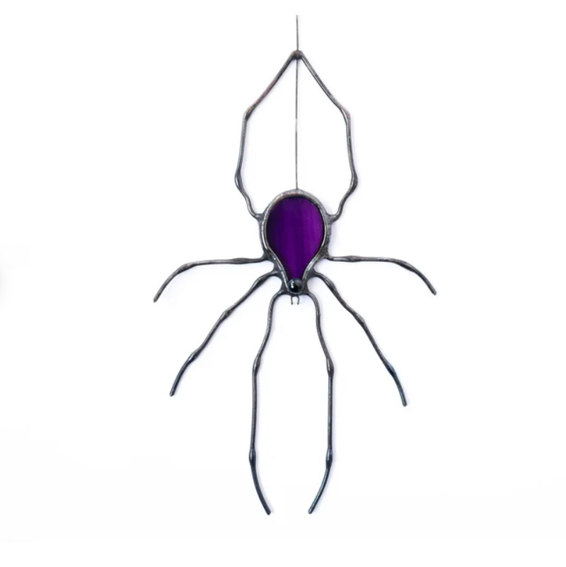 Atrapasueños De Vidrieras Con Araña Morada – Decoración De Ventana De Halloween Hecha A Mano, Regalo Espeluznante Para Adultos Y Adolescentes - mymoonlampes