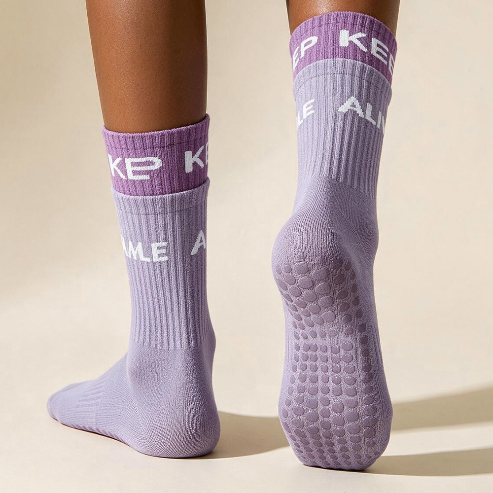 Chaussettes De Yoga Antidérapantes Pour Femme, Chaussettes De Yoga, Pilates, Mi-mollet, Chaussettes D'entraînement Chaudes Au Sol, Pantalons De Requin Assortis - MaPhotochaussetteFr