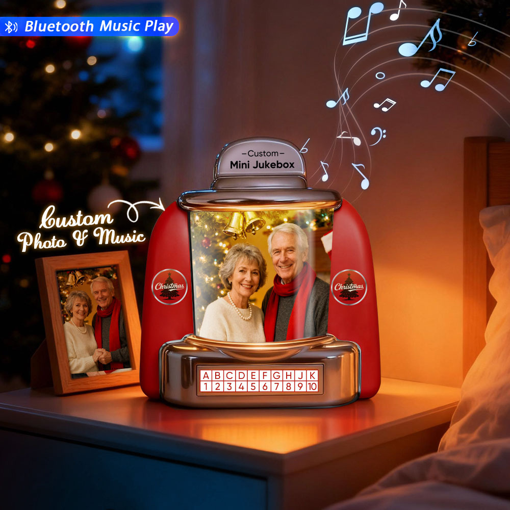 Mini Jukebox Rétro Personnalisé – Lecteur De Musique Miniature Avec Photo, Noms Et Date, Radio Bluetooth | Décoration De Table Vintage, Cadeau Nostalgique - MaPhotochaussetteFr