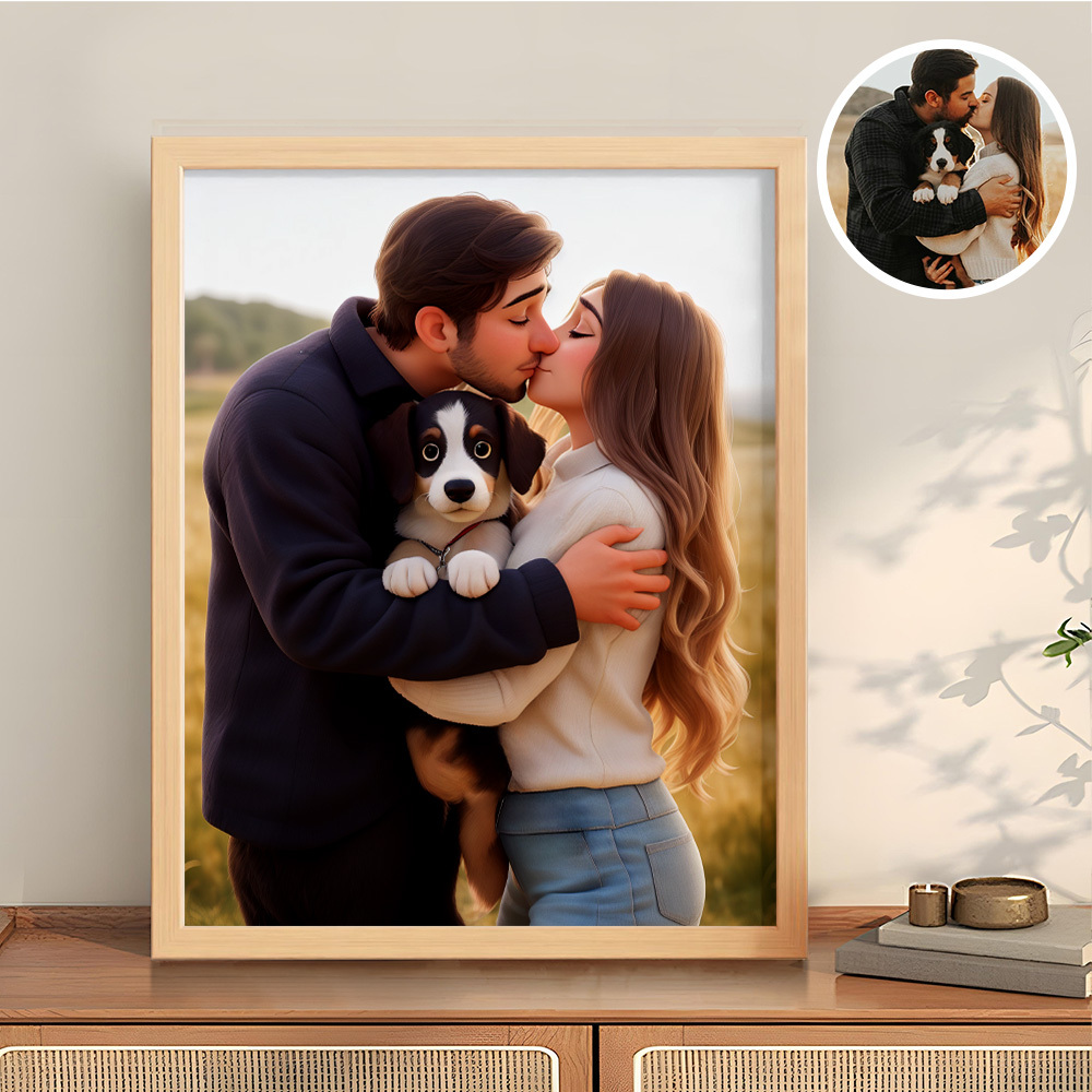 Cadeaux De Noël Pour Les Amoureux Des Animaux : Cadre Photo Personnalisé Avec Portrait De Dessin Animé - MaPhotochaussetteFr