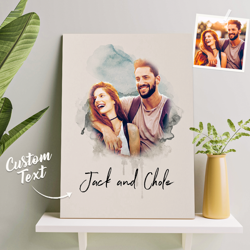 Art Mural Personnalisé Aquarelle Photo Aquarelle Peinture À L'huile Sans Cadre Cadeau De Saint Valentin - MaPhotochaussetteFr