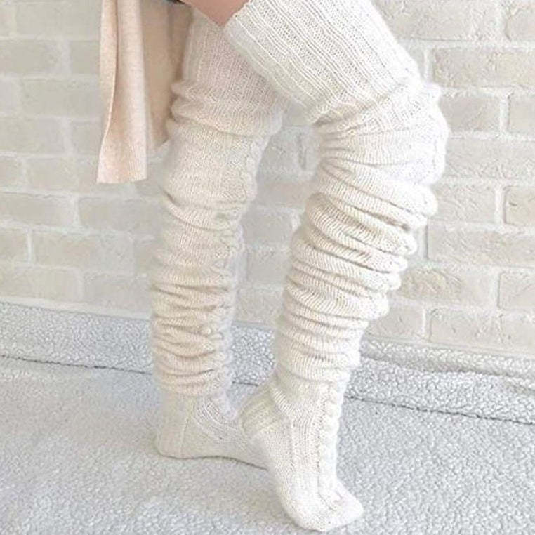 Chaussettes Tricotées Sur Le Genou Femmes Jambières D'hiver Sur Les Jambières Épaisses Au Genou -