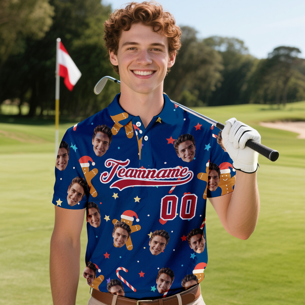 Polo De Noël Vert Foncé Avec Visage Et Texte Personnalisés Père Noël Polo De Golf De Performance Père Noël De Noël - MaPhotochaussetteFr