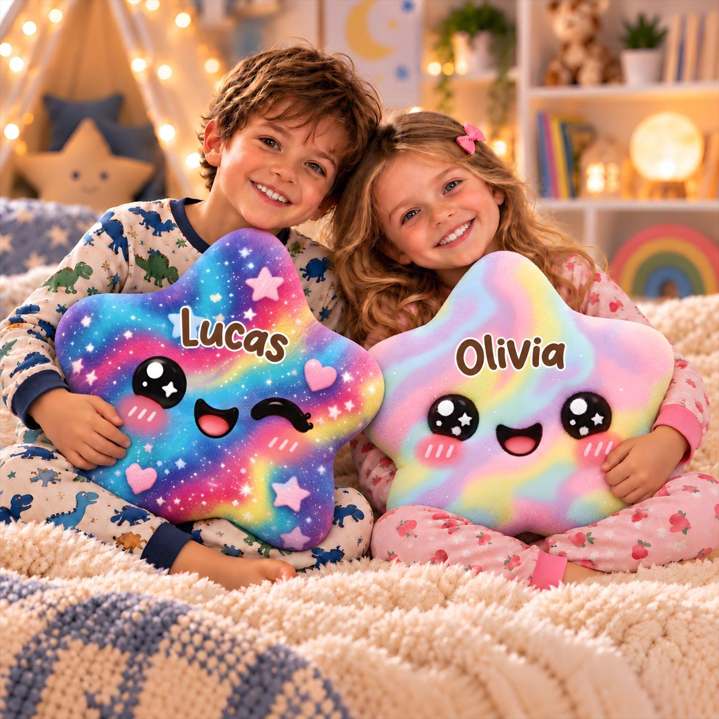 Cadeaux Personnalisés Pour Les Enfants - Oreiller En Forme Personnalisé Rainbow Star - MaPhotochaussetteFr