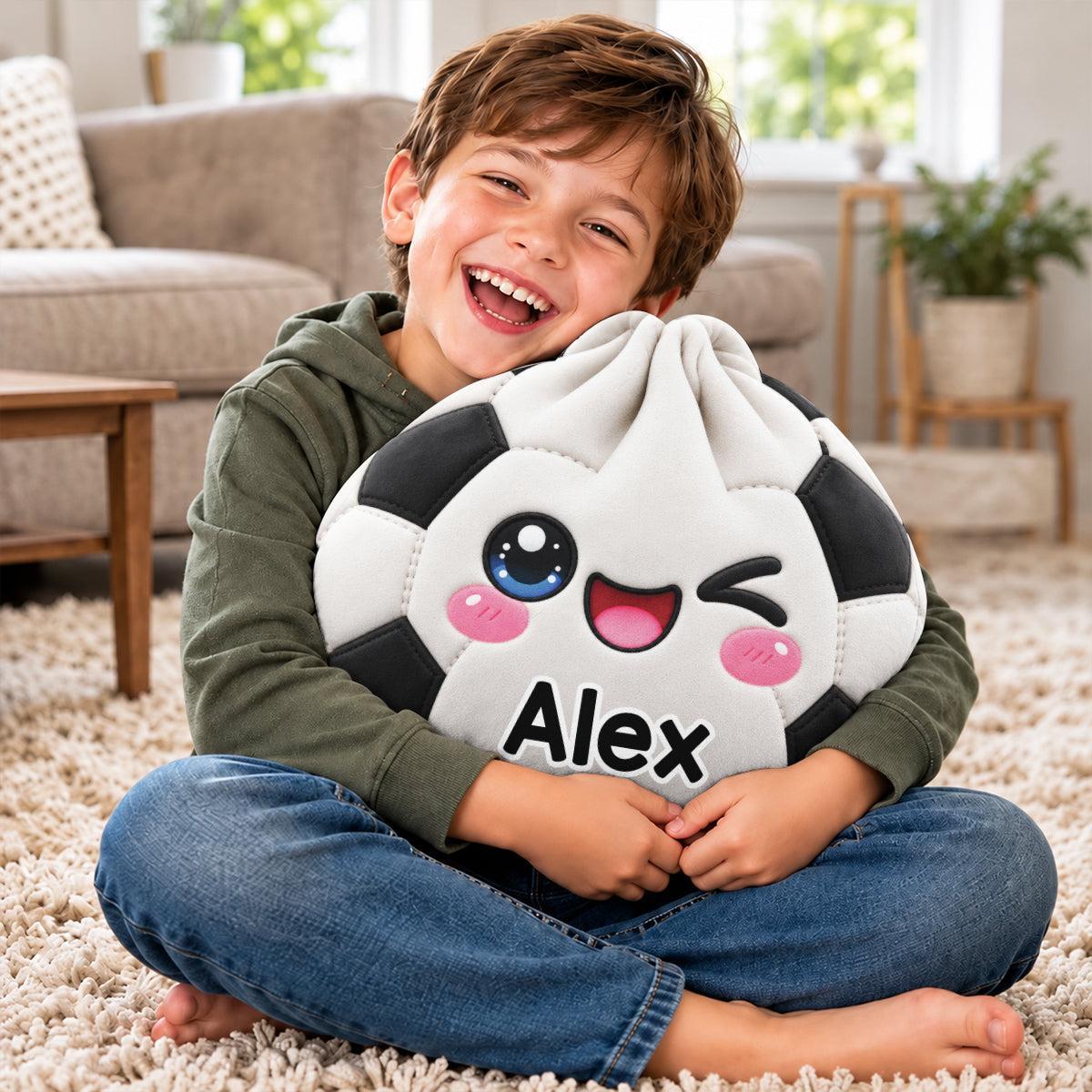 [Effet D'impression 3D] Cadeaux Personnalisés Pour Enfants – Oreiller En Forme De Ballon De Sport Avec Nom - MaPhotochaussetteFr
