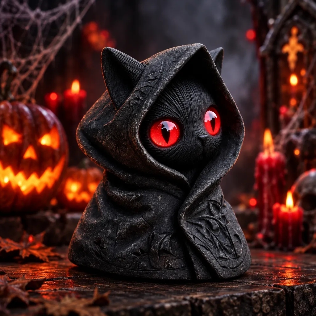 Figurine De Chat Mystérieux à Capuche - Statue De Chat Noir Gothique, Sculpture De Chaton Sorcière Fantastique Pour La Décoration Intérieure, Cadeau Parfait Pour Les Amoureux Des Chats - MaPhotochaussetteFr