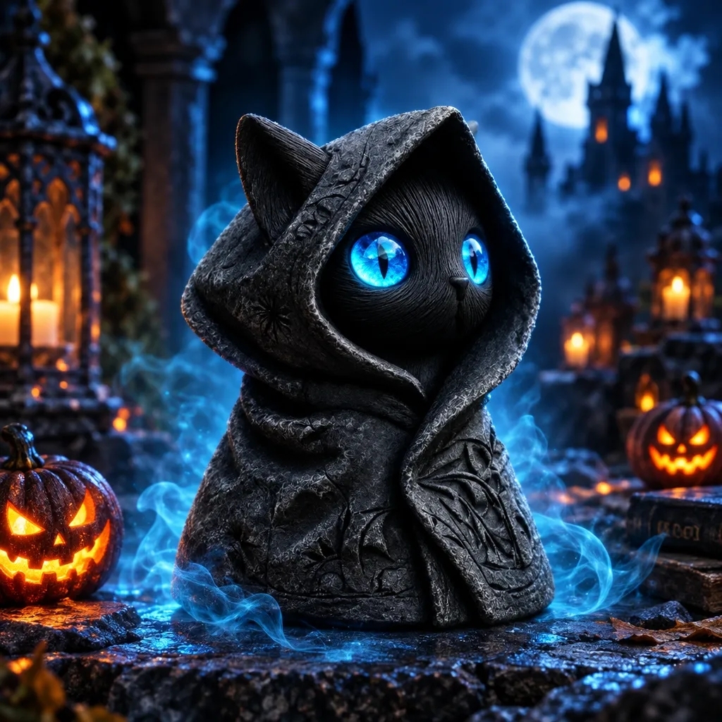 Figurine De Chat Mystérieux à Capuche - Statue De Chat Noir Gothique, Sculpture De Chaton Sorcière Fantastique Pour La Décoration Intérieure, Cadeau Parfait Pour Les Amoureux Des Chats - MaPhotochaussetteFr