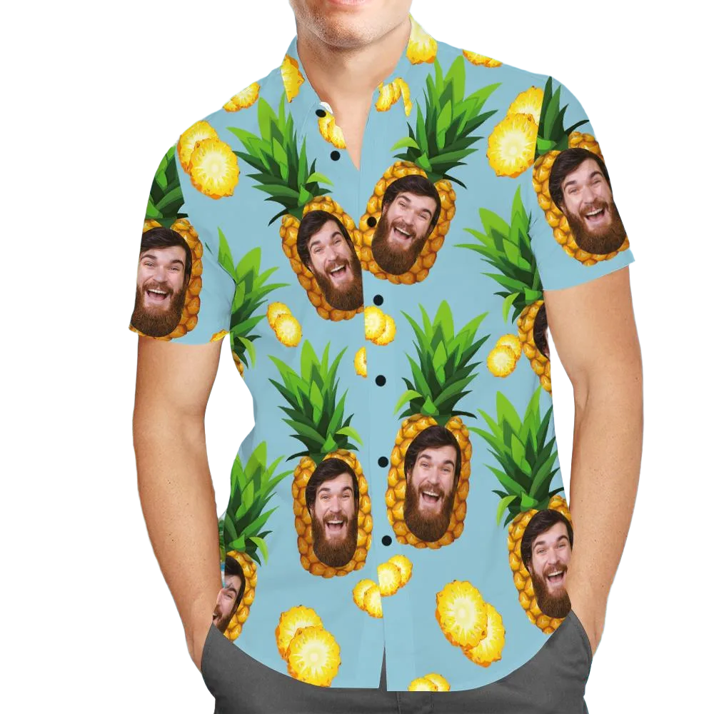 Chemises Hawaïennes Personnalisées Blue Funny Pineapple Aperçu En Ligne Chemise De Plage Aloha Personnalisée Pour Hommes