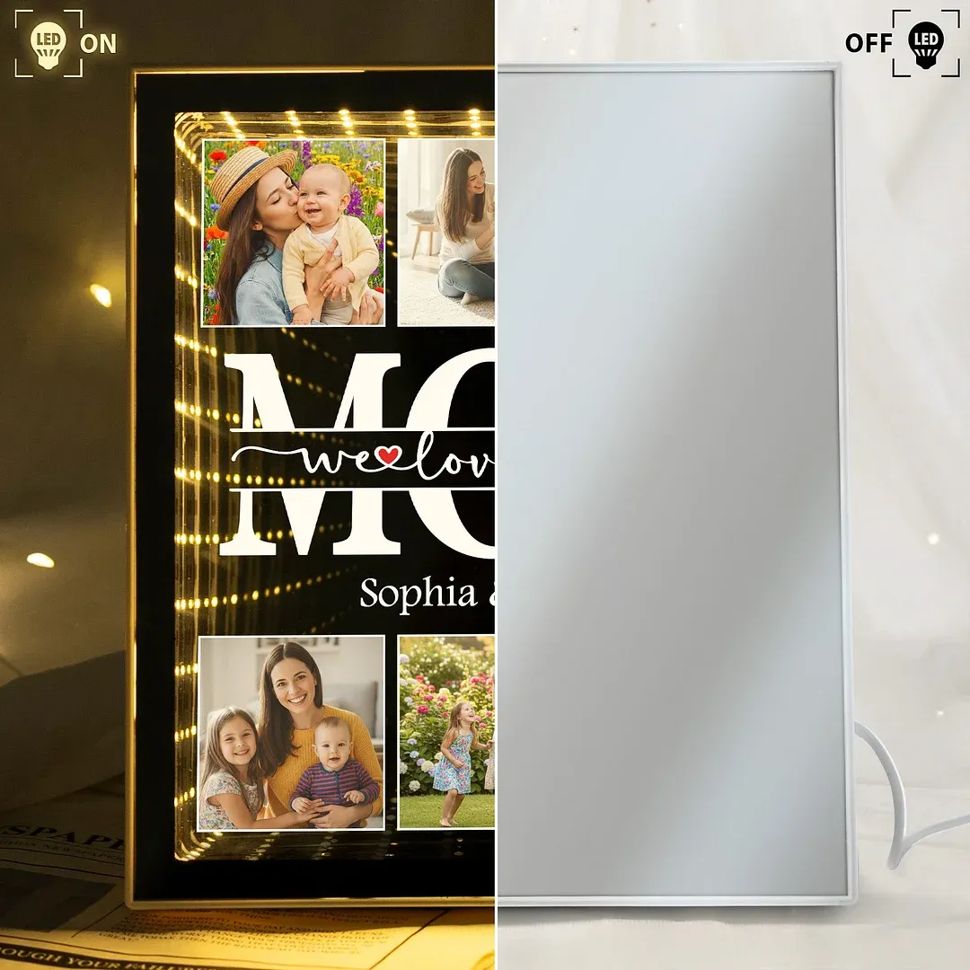 Cadeau « on T’aime » Pour Maman, Grand-mère, Épouse - Miroir Lumineux Infini Personnalisé Avec Photo - MaPhotochaussetteFr