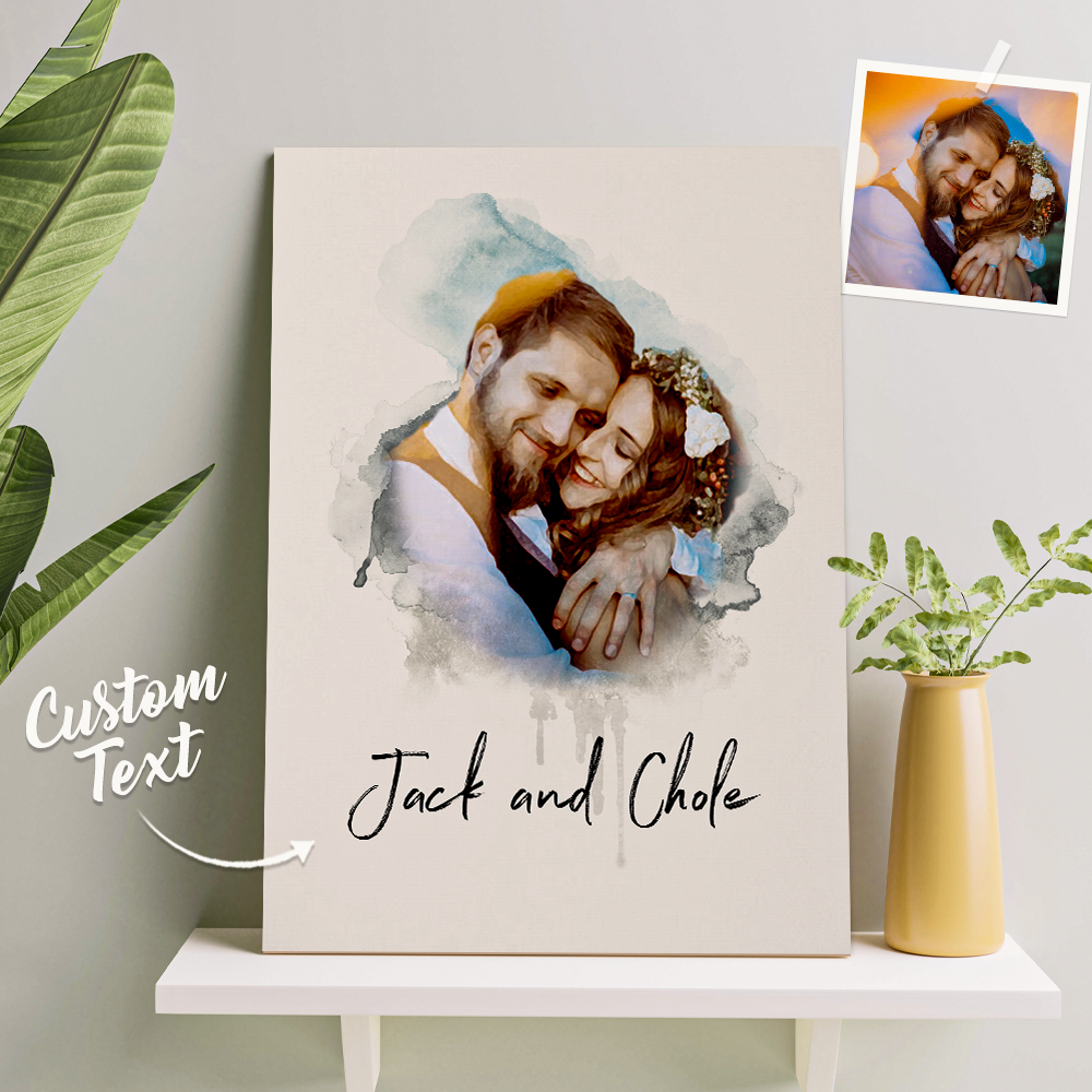 Art Mural Personnalisé Aquarelle Photo Aquarelle Peinture À L'huile Sans Cadre Cadeau De Saint Valentin - MaPhotochaussetteFr