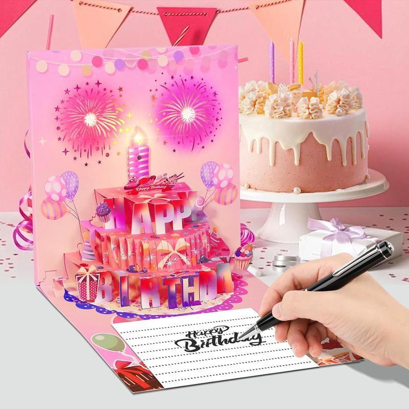 Carte D'anniversaire 3d Musicale Et Lumineuse Avec Bougies Led En Forme De Feu D'artifice, Idéale Pour Les Enfants, Les Conjoints, Les Grands-parents, Les Filles Et Les Fils. Cette Carte Pop-up Musicale Est Parfaite Pour Les Enfants, Les Conjoints, Les Grands-parents, Les Filles Et Les Fils. - MaPhotochaussetteFr