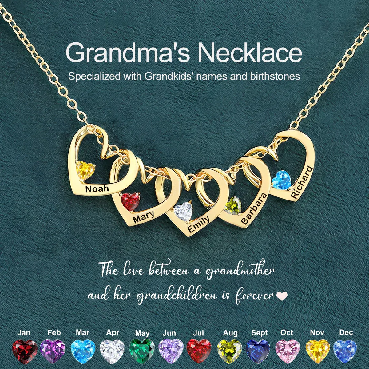 Collier Personnalisé Avec Pierre De Naissance Et Nom En Forme De Cœur Pour Maman Et Grand-mère