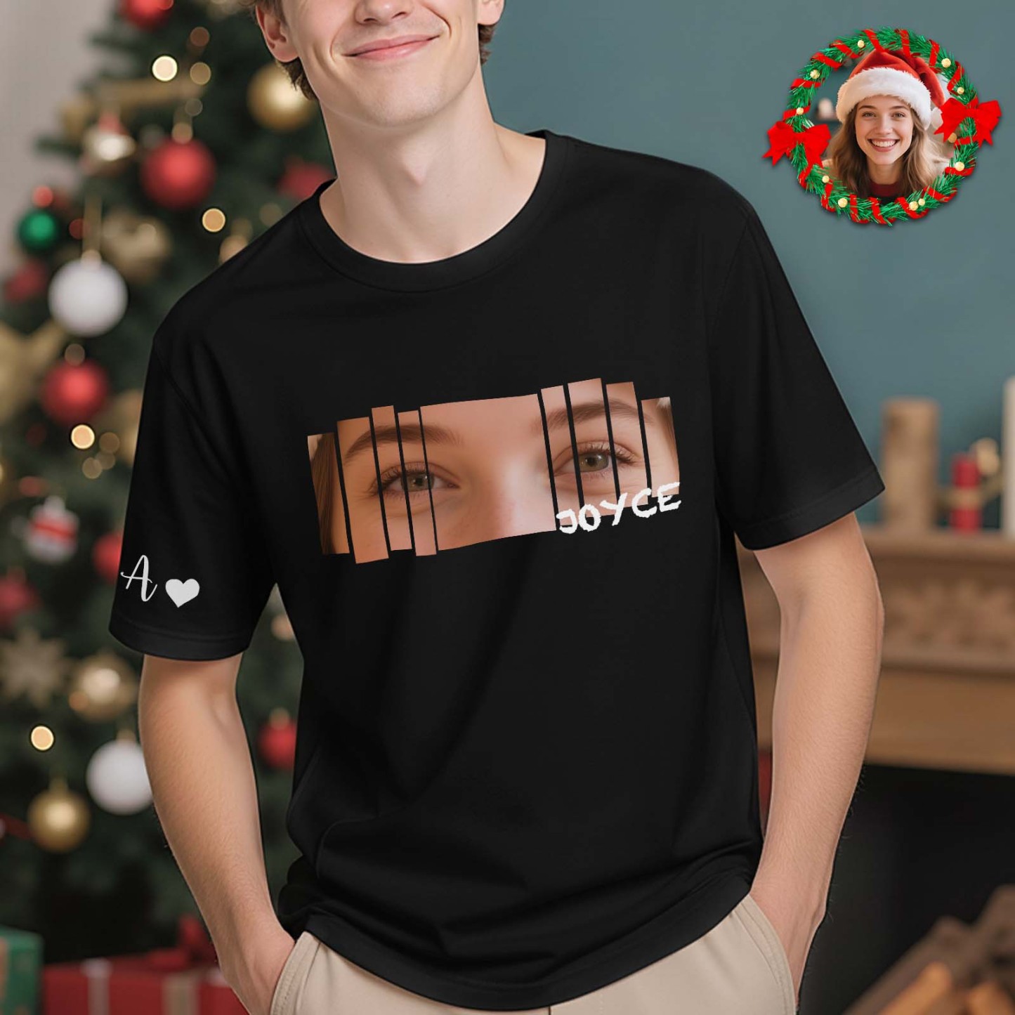 T-shirt Personnalisé « Yeux » Pour Noël, Avec Photo Et Nom, Idéal Pour Les Amoureux. - MaPhotochaussetteFr