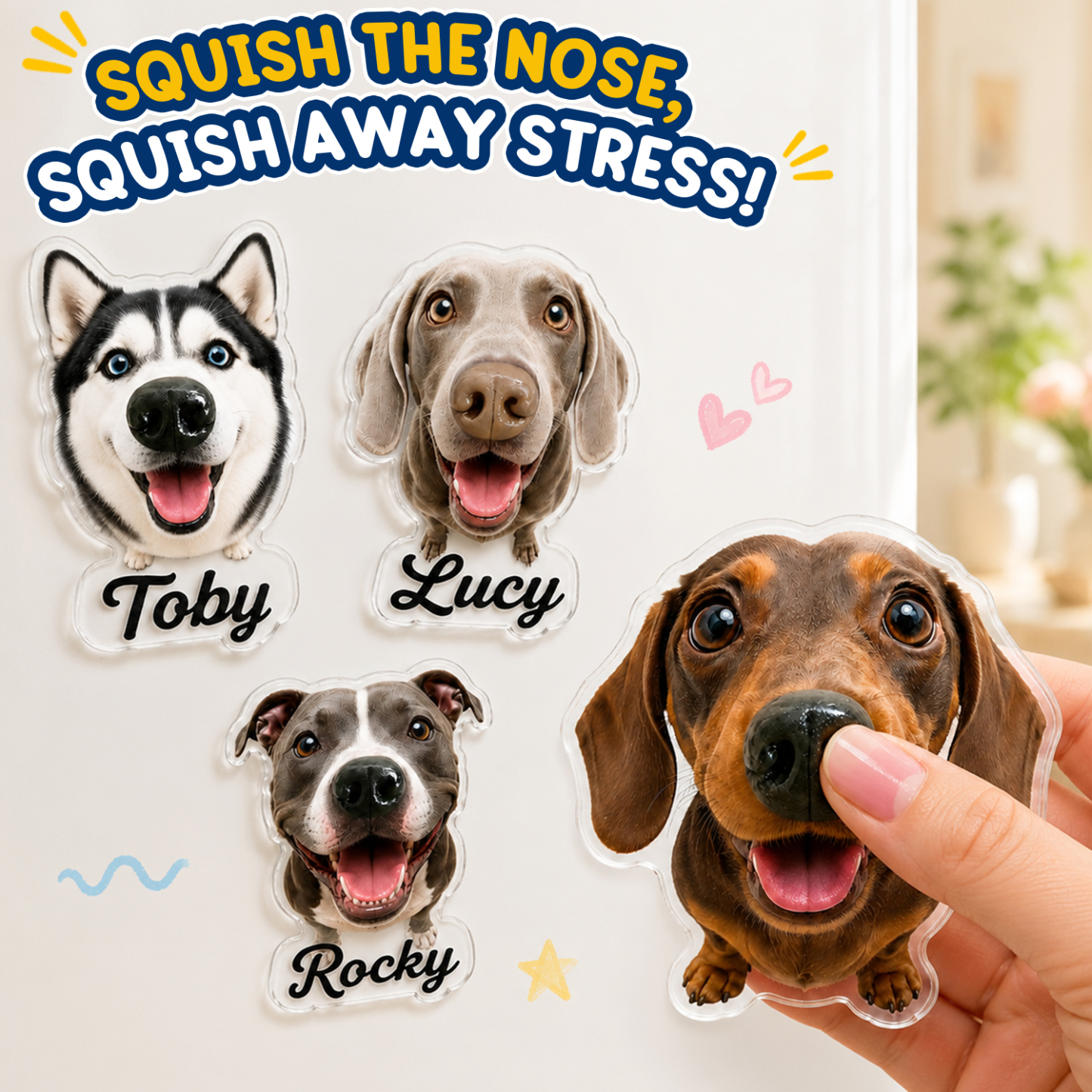 Aimant Autocollant Pour Réfrigérateur En Forme De Museau De Chien à Presser – Jouet à Presser Personnalisé Pour Animaux De Compagnie Avec Visage Et Nom Personnalisés - MaPhotochaussetteFr