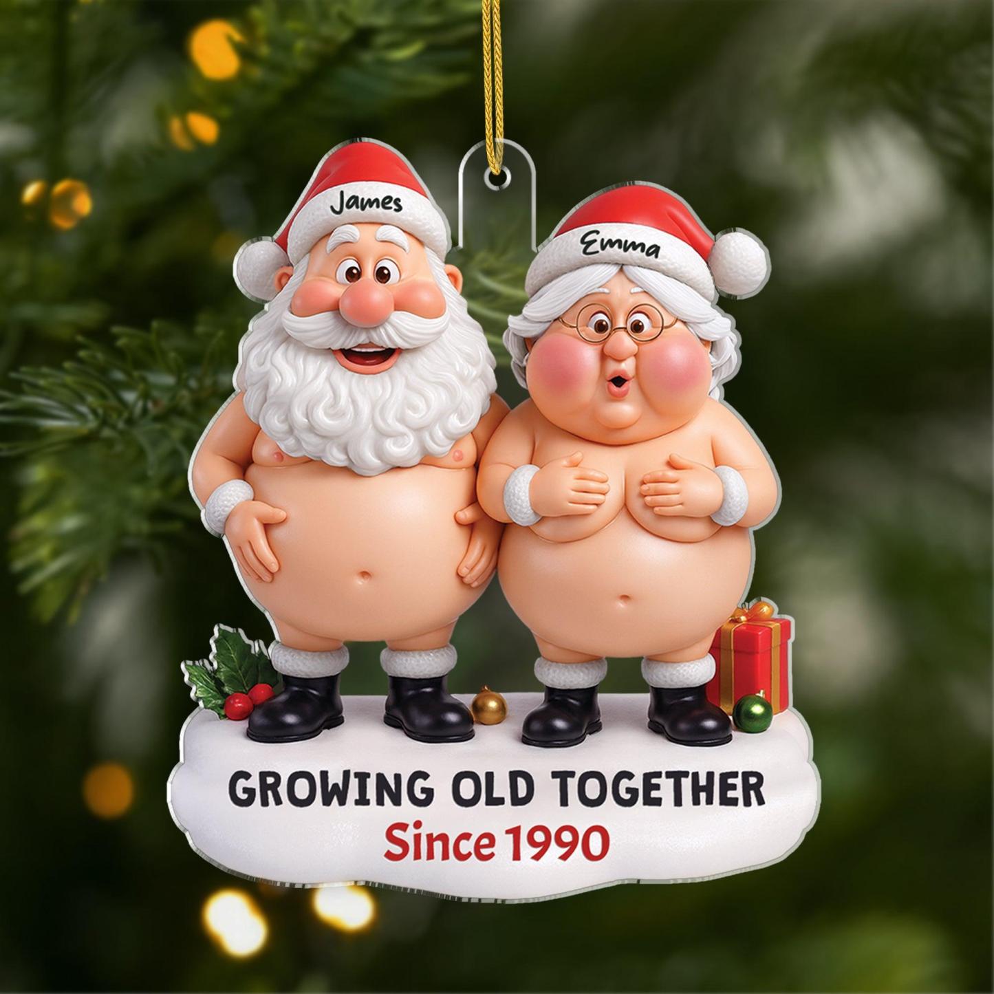 Ornement En Bois Drôle Personnalisé - Cadeaux De Mariage De Noël D’anniversaire Personnalisés Pour Mari Et Femme, Lui Et Elle - Noël Confortable Avec Vous - MaPhotochaussetteFr