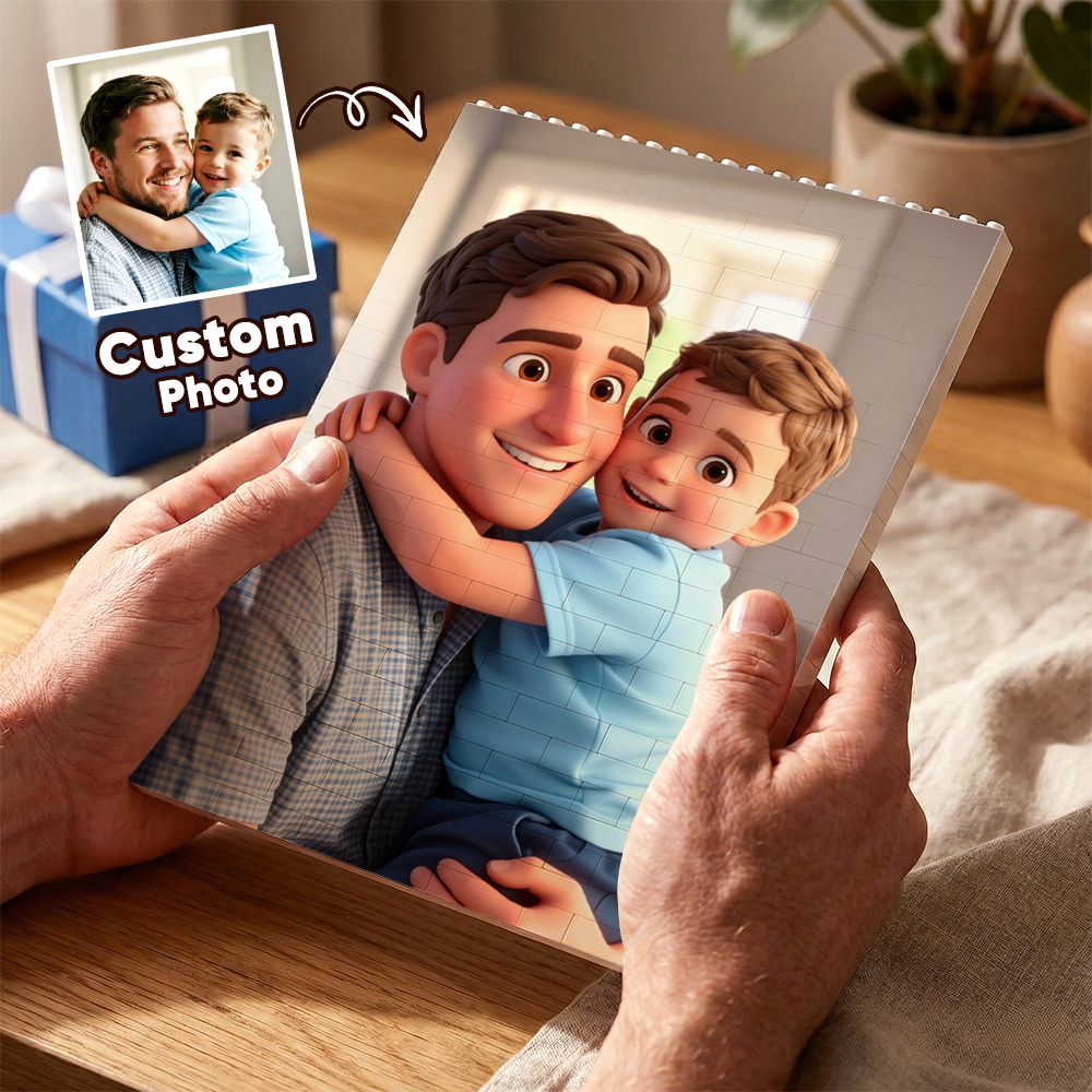 Cadre de puzzle en brique photo personnalisé – Construisez un amour doux, un cadeau significatif pour la fête des papas et des pères - MaPhotochaussetteFr