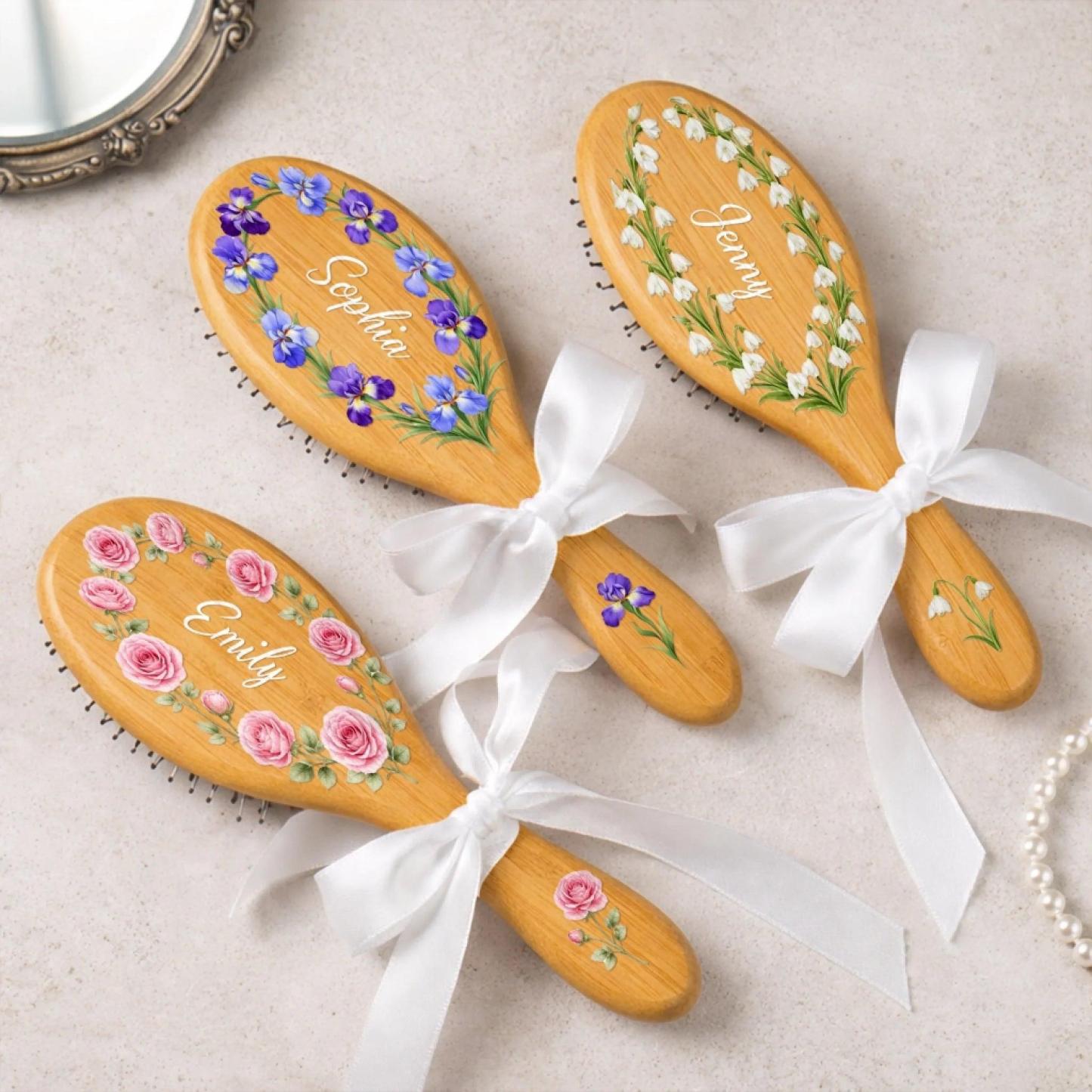 Brosse À Cheveux Personnalisée Avec Fleur Du Mois De Naissance - Cadeaux De Remerciement Personnalisés Pour Une Remise De Diplôme Ou Un Anniversaire Cadeau pour la fête des mères - MaPhotochaussetteFr