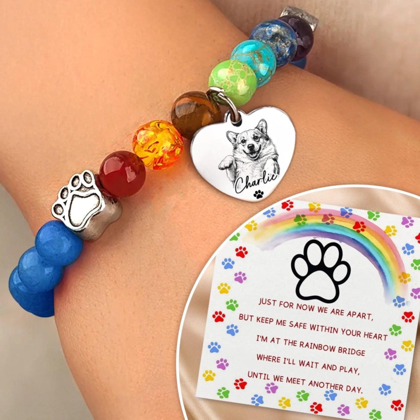 Bracelet Photo Personnalisé Rainbow Bridge - Cadeaux De Sympathie Commémoratifs Personnalisés Pour Animaux De Compagnie Pour Chiens, Chats - Toujours Dans Mon Cœur - MaPhotochaussetteFr