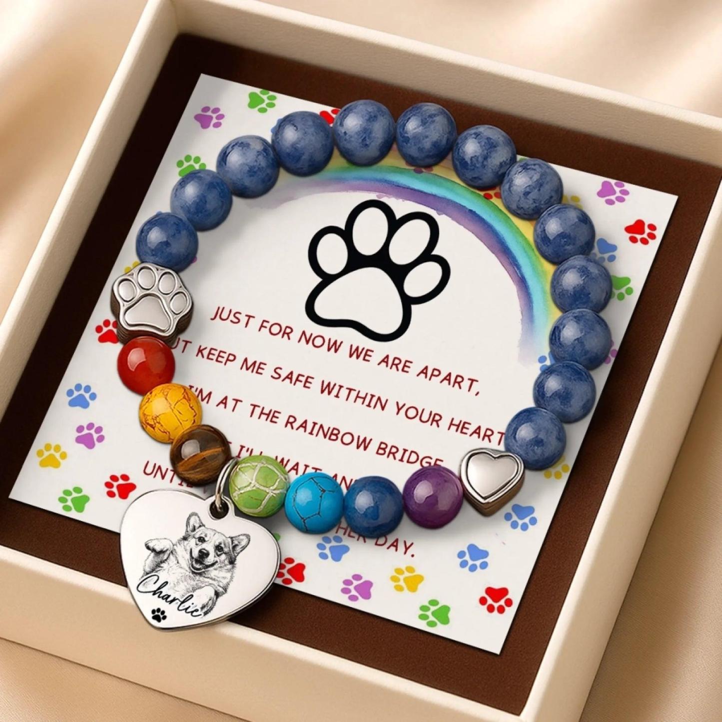 Bracelet Photo Personnalisé Rainbow Bridge - Cadeaux De Sympathie Commémoratifs Personnalisés Pour Animaux De Compagnie Pour Chiens, Chats - Toujours Dans Mon Cœur - MaPhotochaussetteFr
