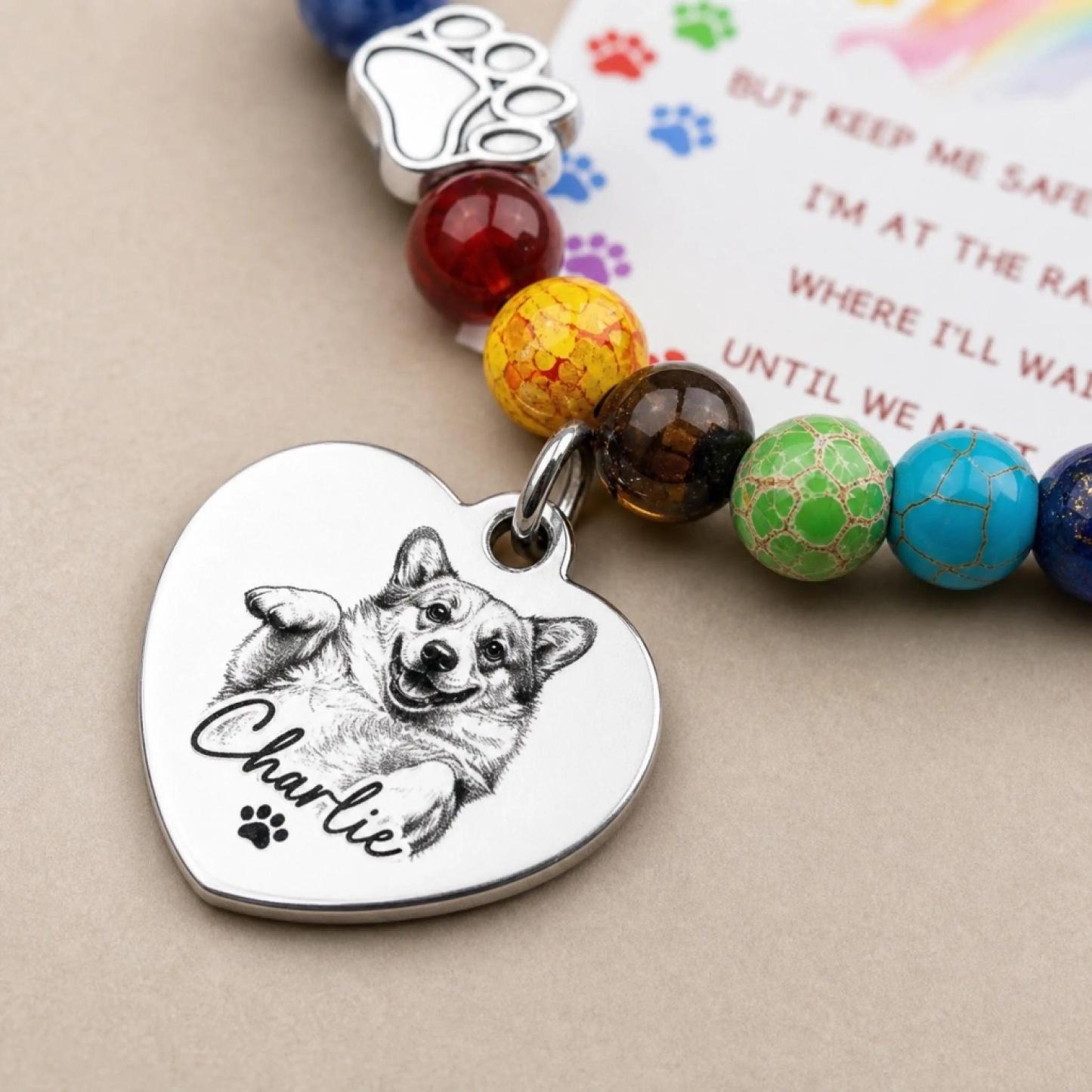 Bracelet Photo Personnalisé Rainbow Bridge - Cadeaux De Sympathie Commémoratifs Personnalisés Pour Animaux De Compagnie Pour Chiens, Chats - Toujours Dans Mon Cœur - MaPhotochaussetteFr